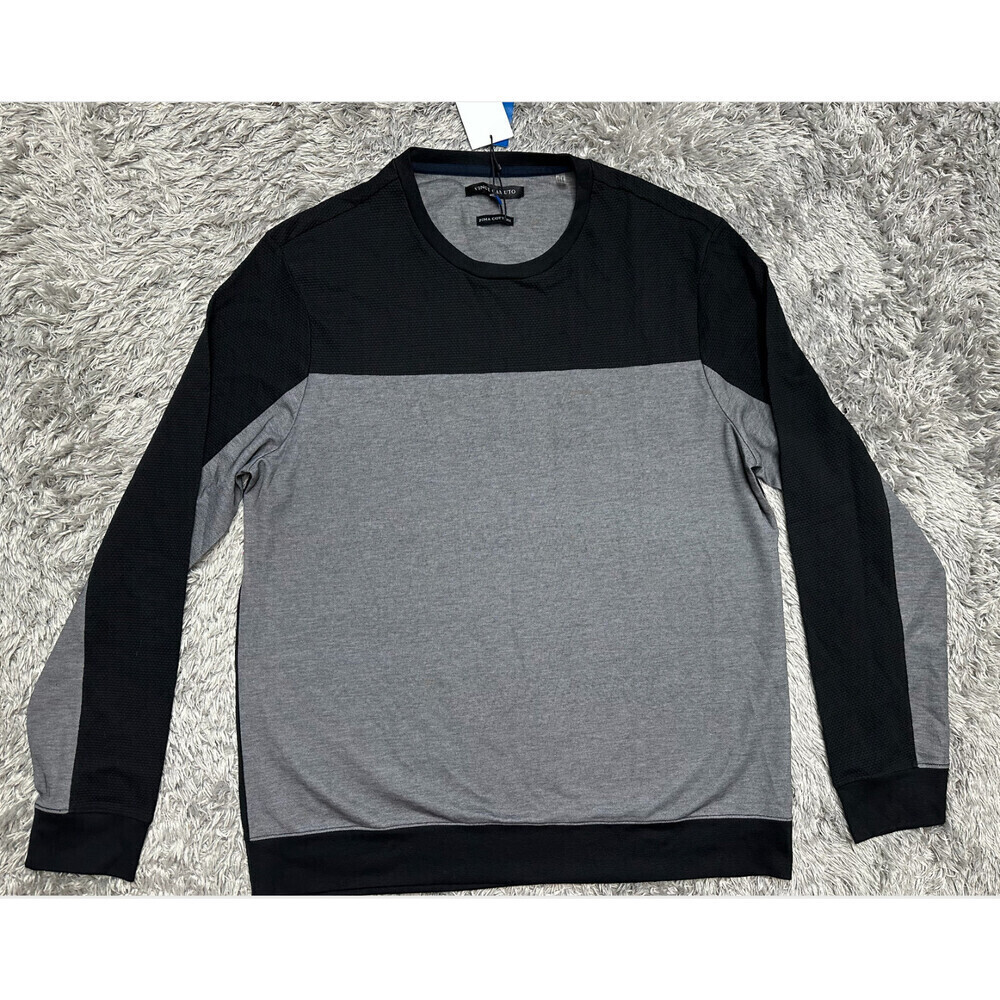 Vince Camuto Pima Cotton Colorblock Crew Neck Sport Sweater Black Size L